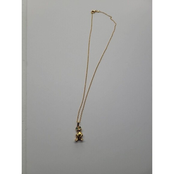 Vintage Gold Tone Frog Pendant Necklace with Green Stone Eyes Whimsical Animal - Picture 13 of 15